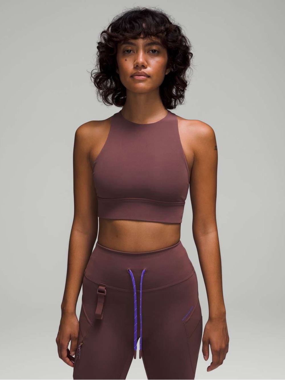 191.2 Lululemon Energy High-Neck Longline Tough Bra B–D Cups Dark Oxide - Picture 2 of 8